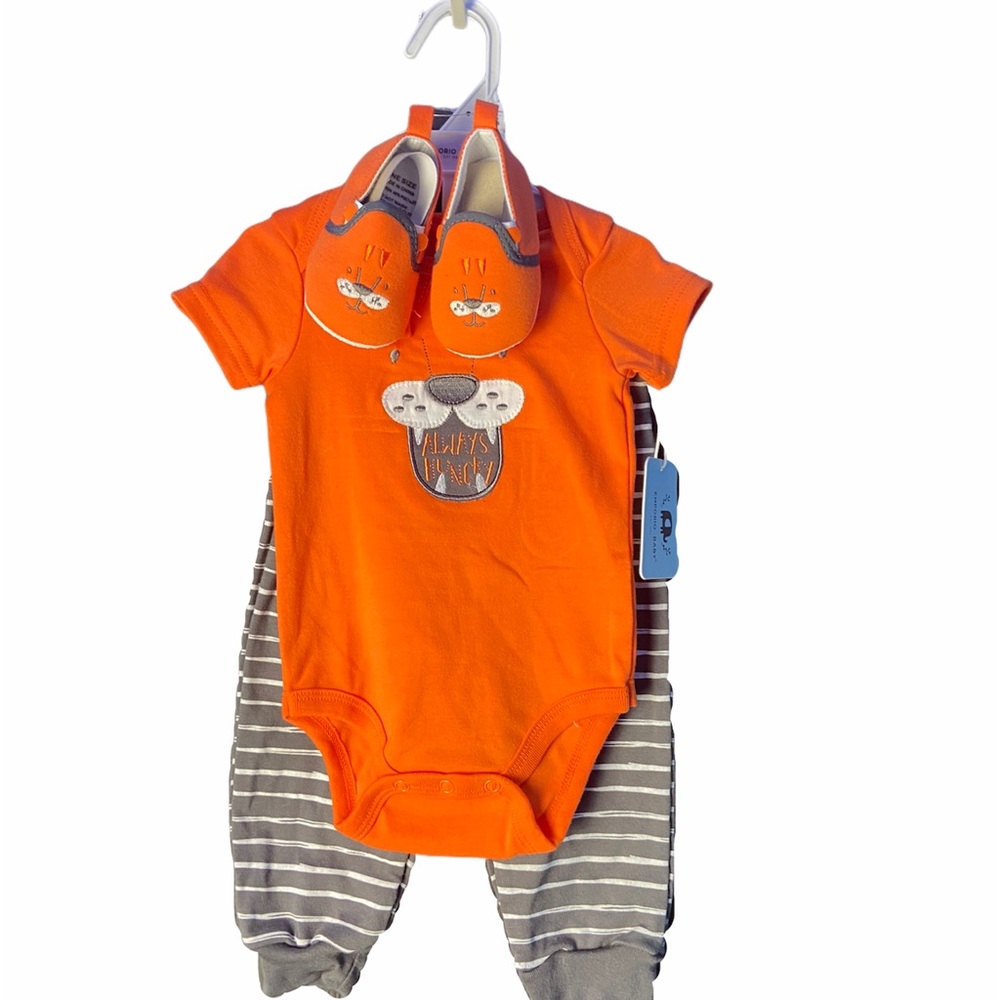Emporio Baby Orange Onesie & Grey Pants Size 6-9MO